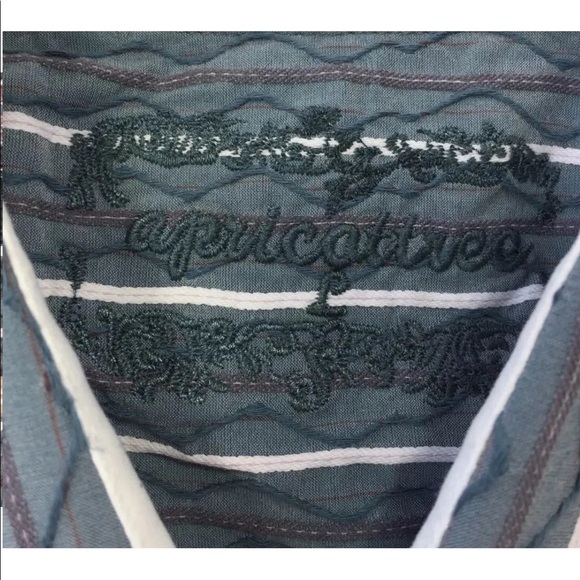 Apricottree Men Long Sleeve Shirt Embroidered Dusky Blue  White Grey Large - Picture 6 of 10